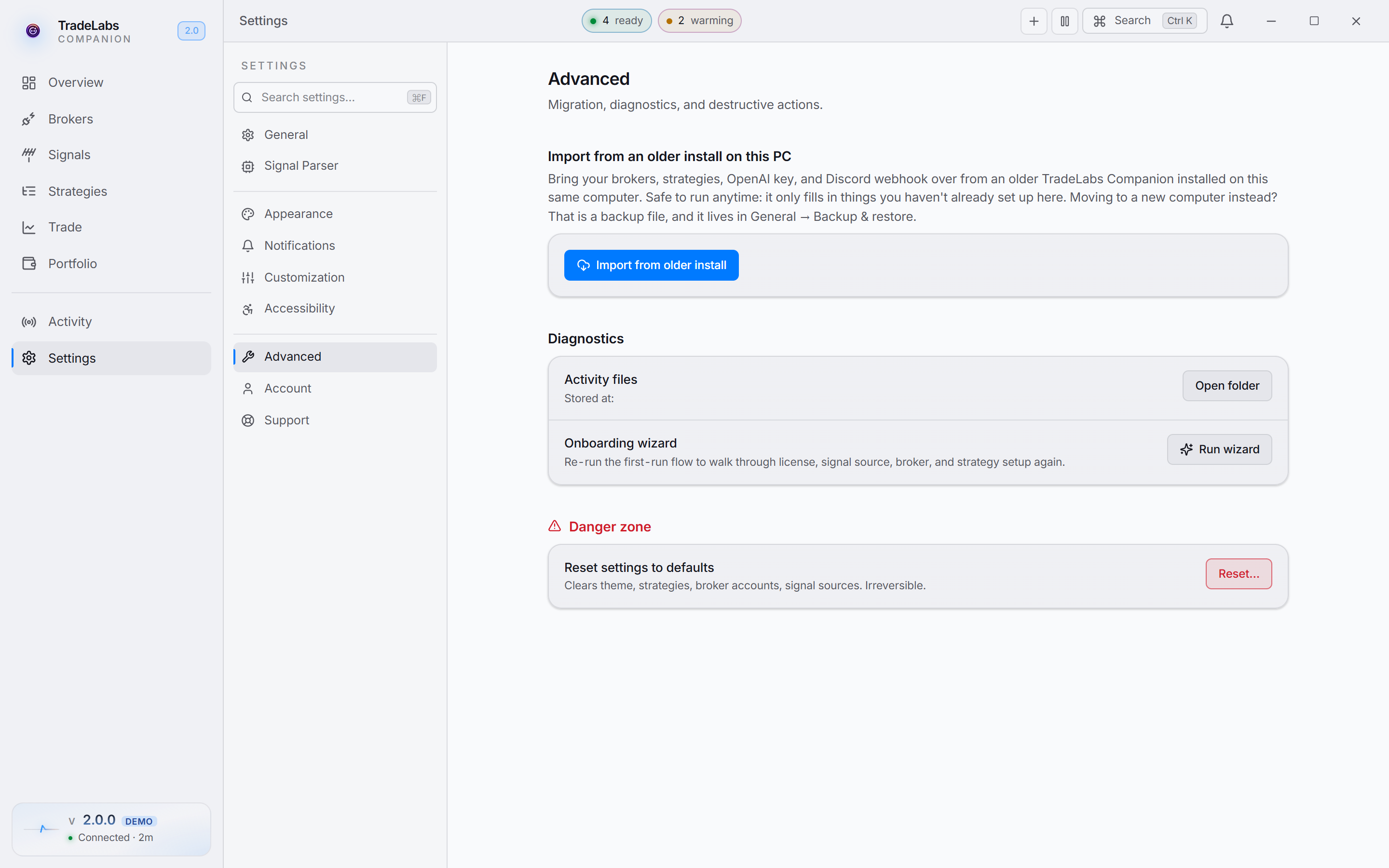 The Advanced settings tab