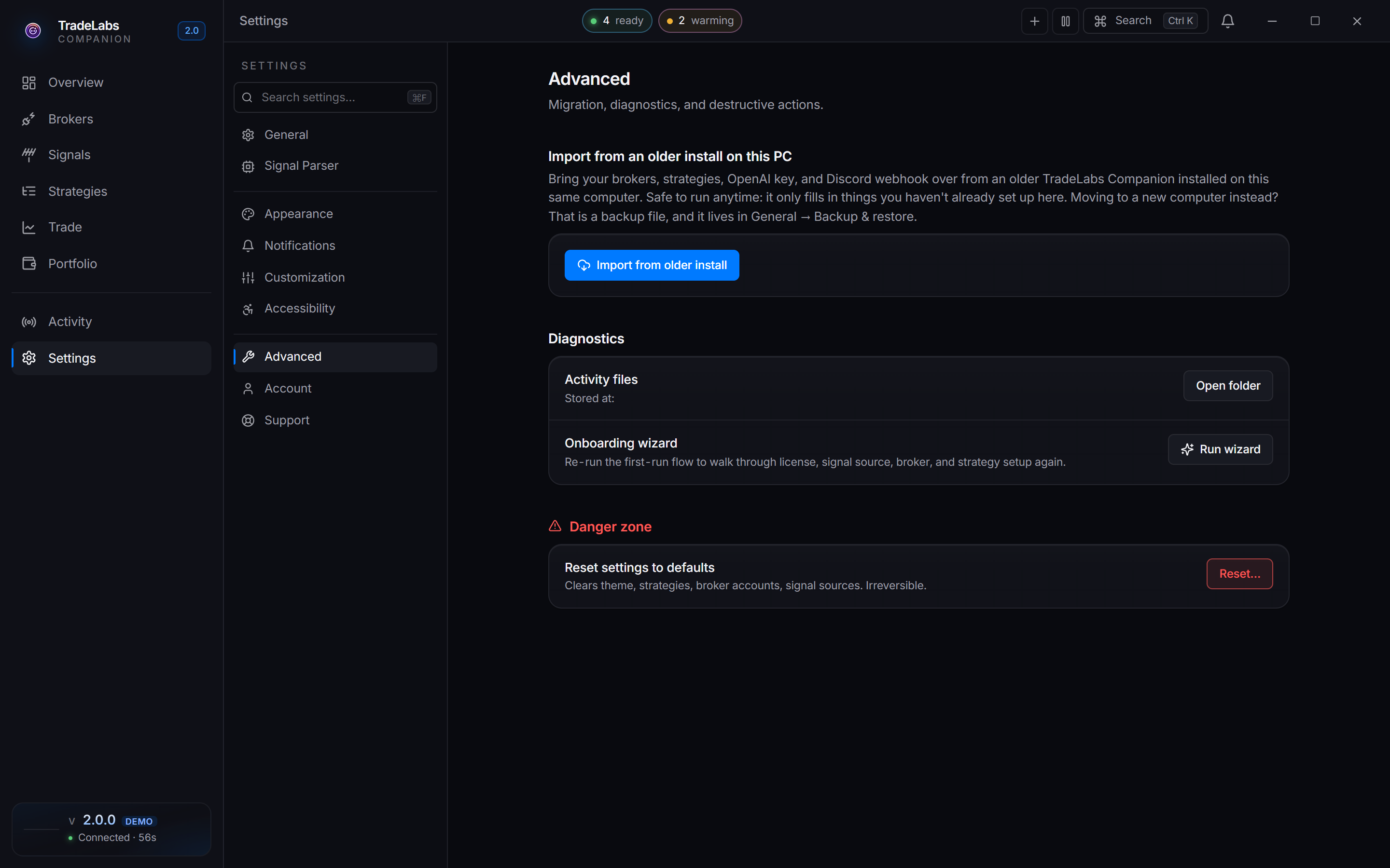 The Advanced settings tab