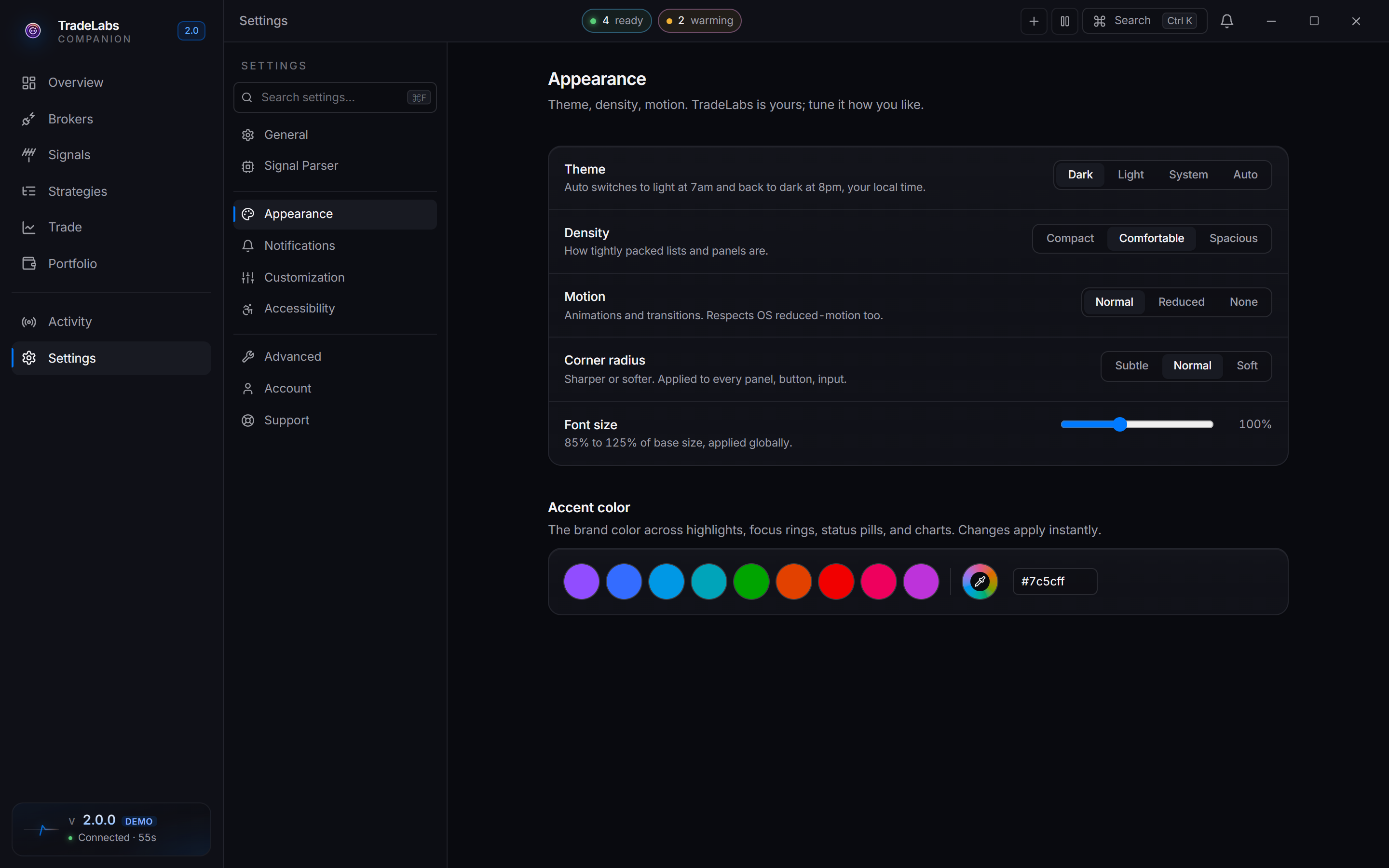 The Appearance settings tab