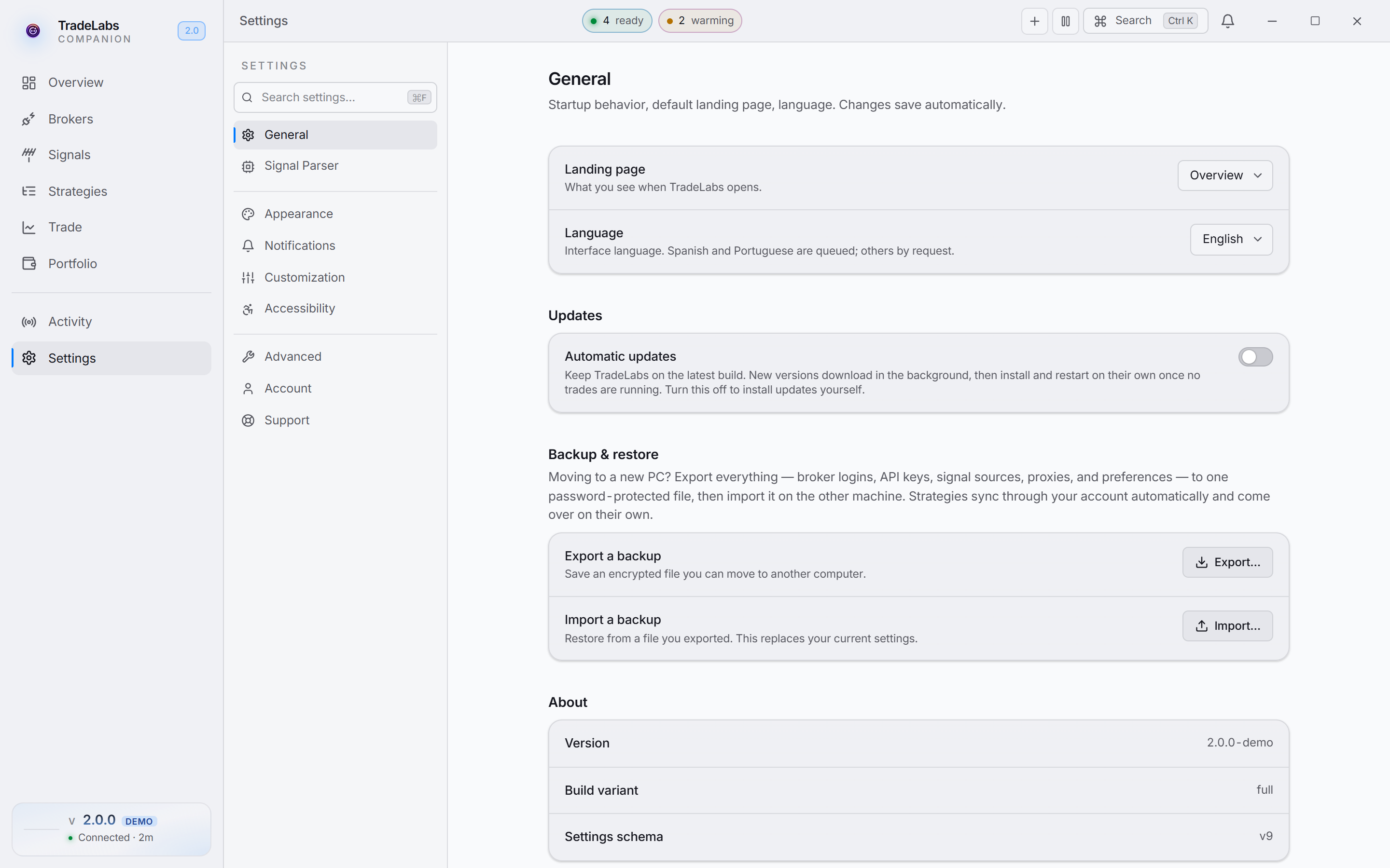 The General settings tab