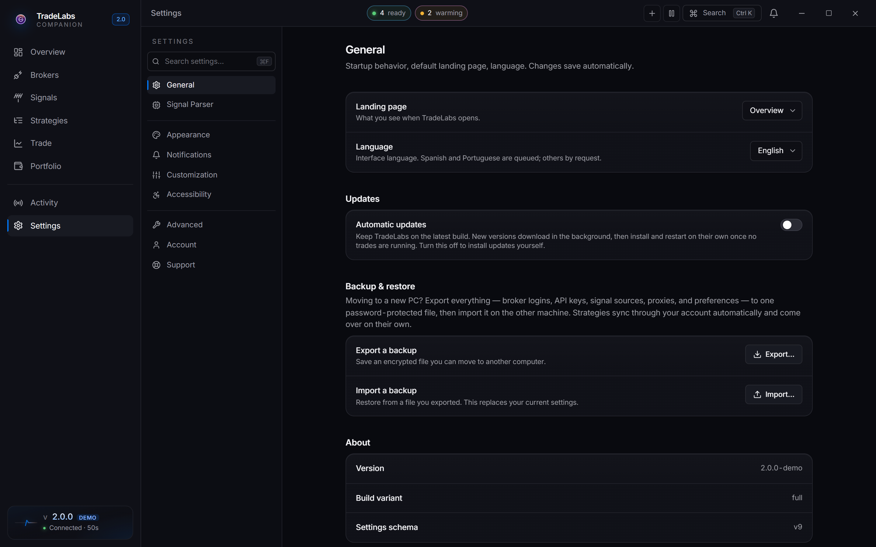 The General settings tab