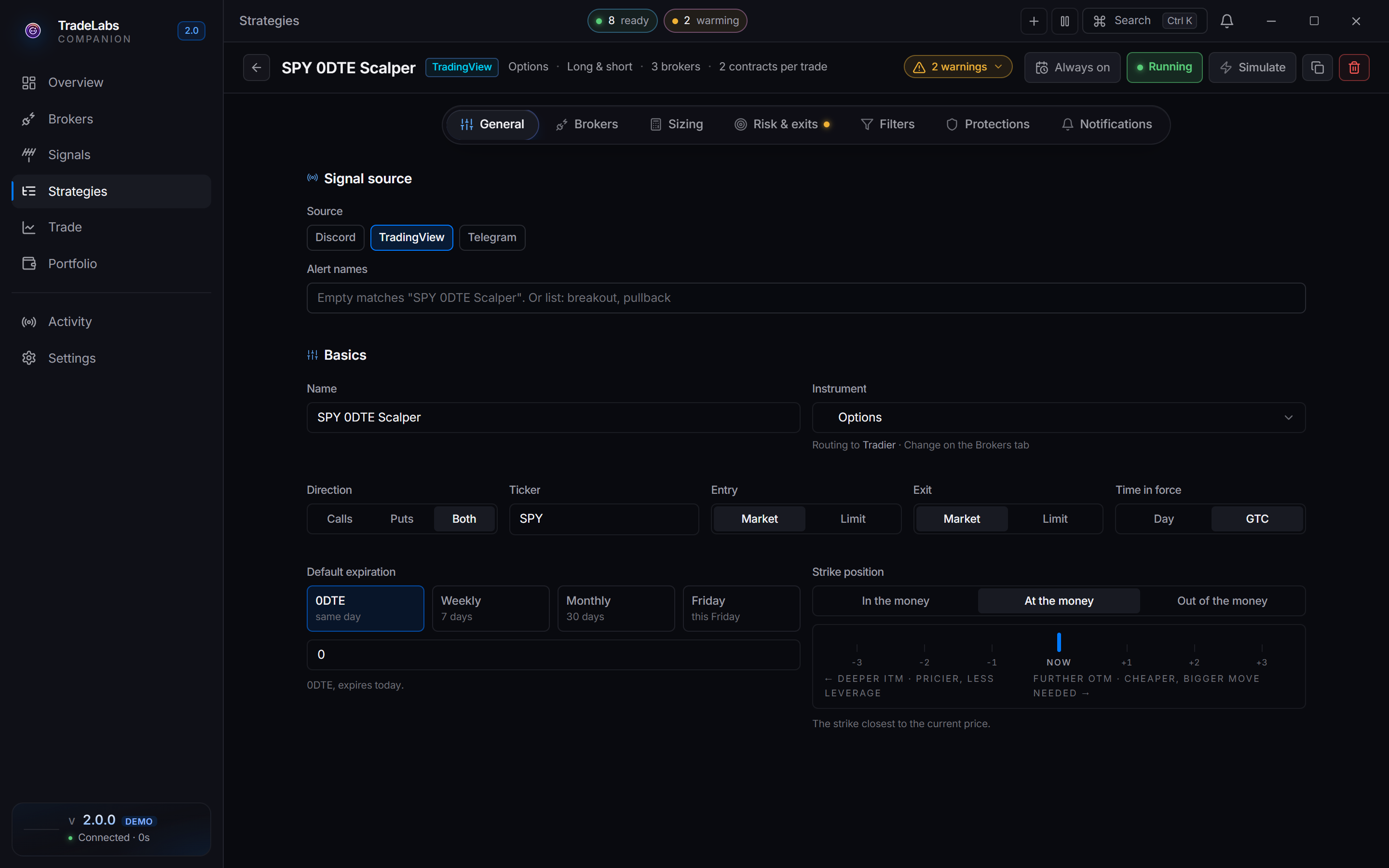 The strategy editor in the app