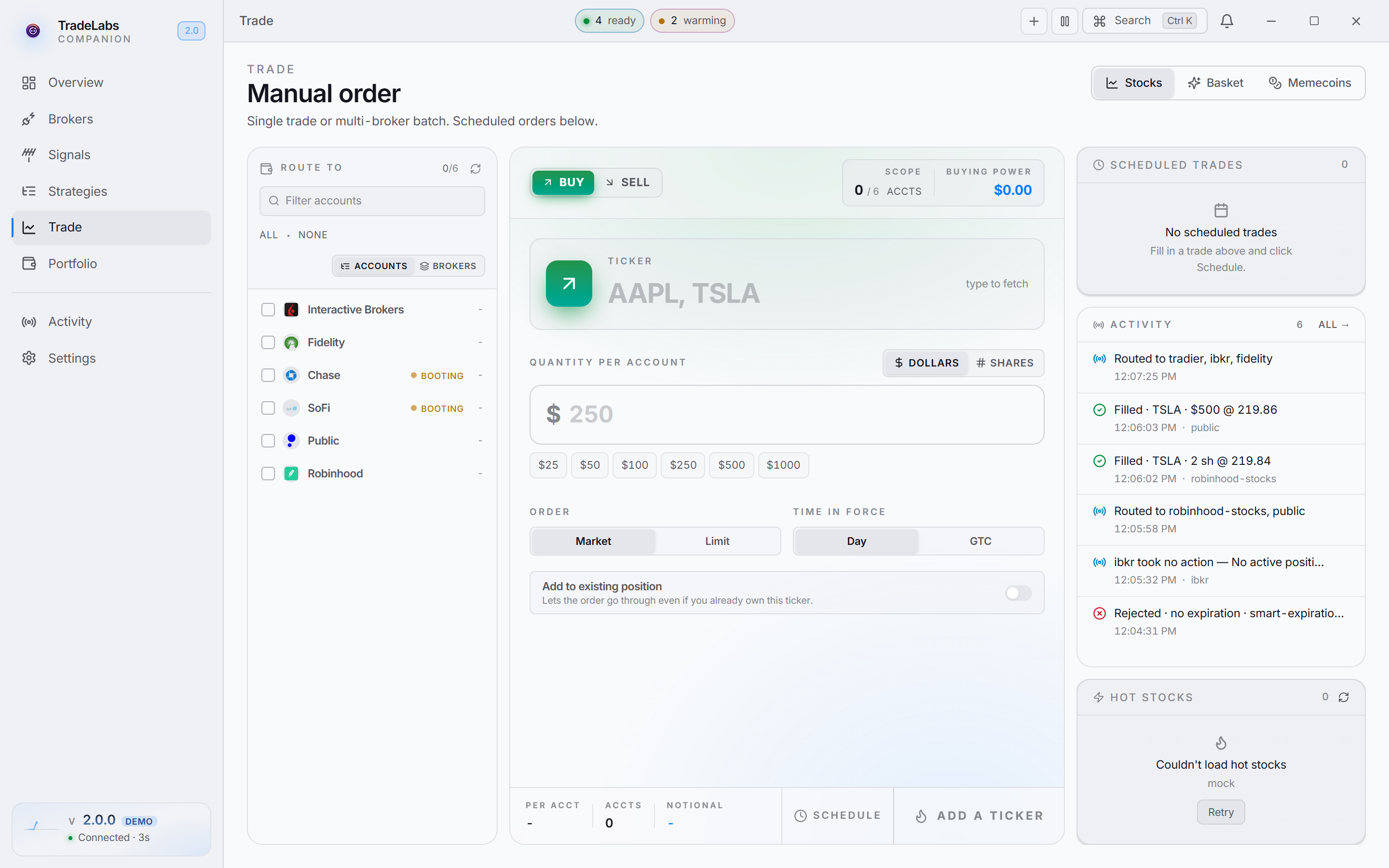 The Trade page