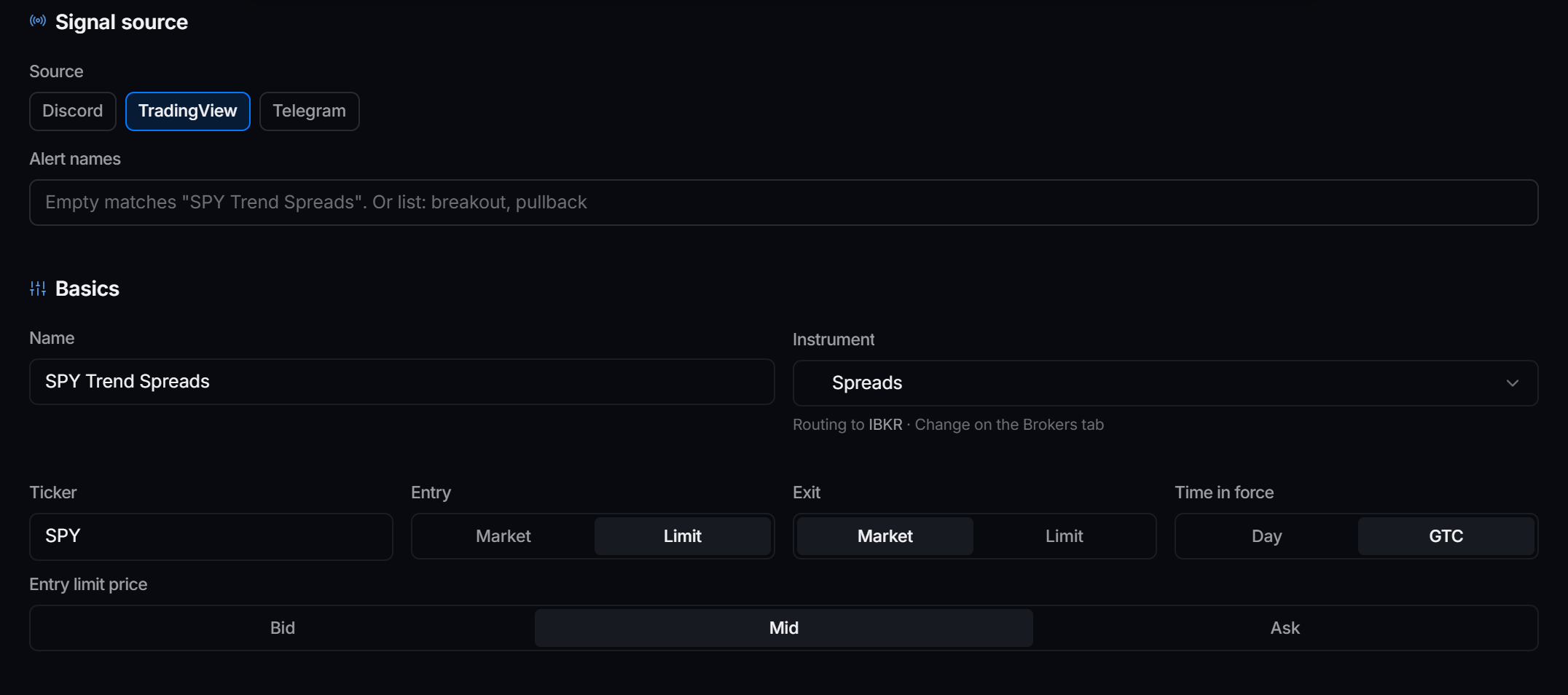 A TradingView spreads strategy in the editor