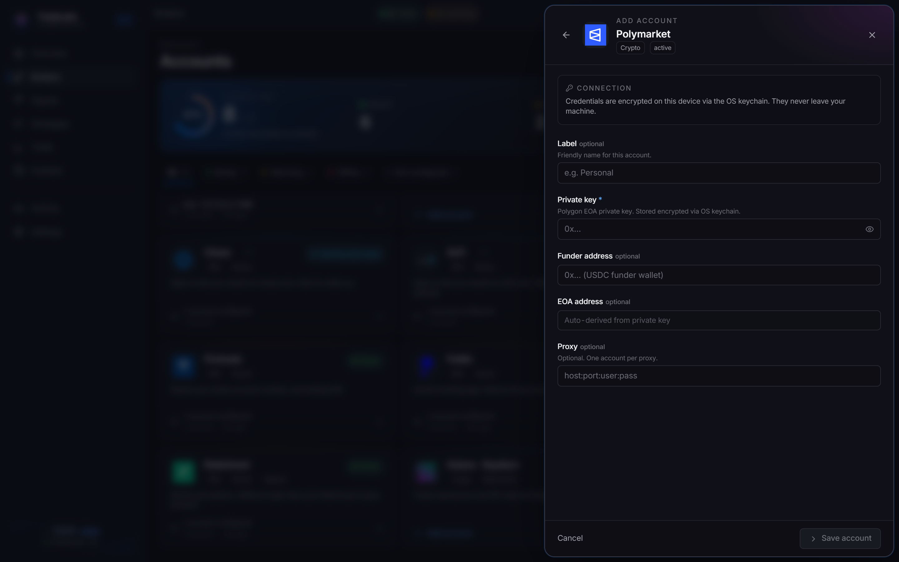 The Polymarket connect form
