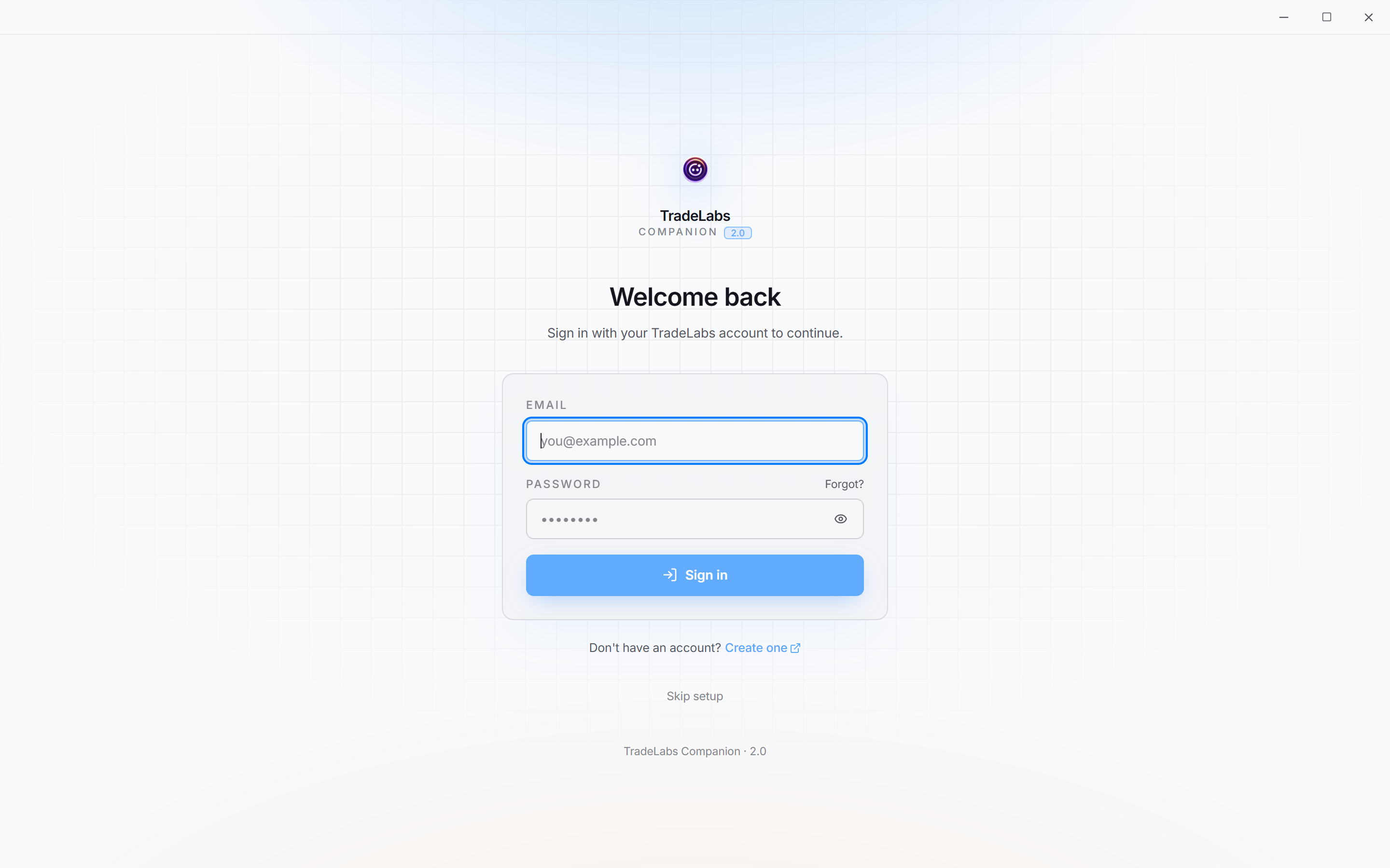 The app sign-in screen